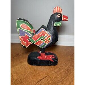 Vtg Folk Art Hand Carved Naturally Distressed Wooden Rooster Chicken, Dala Style